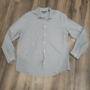 Perry Ellis Blue Plaid Long Sleeve Mens‎ XXL SLim FIt Stretch